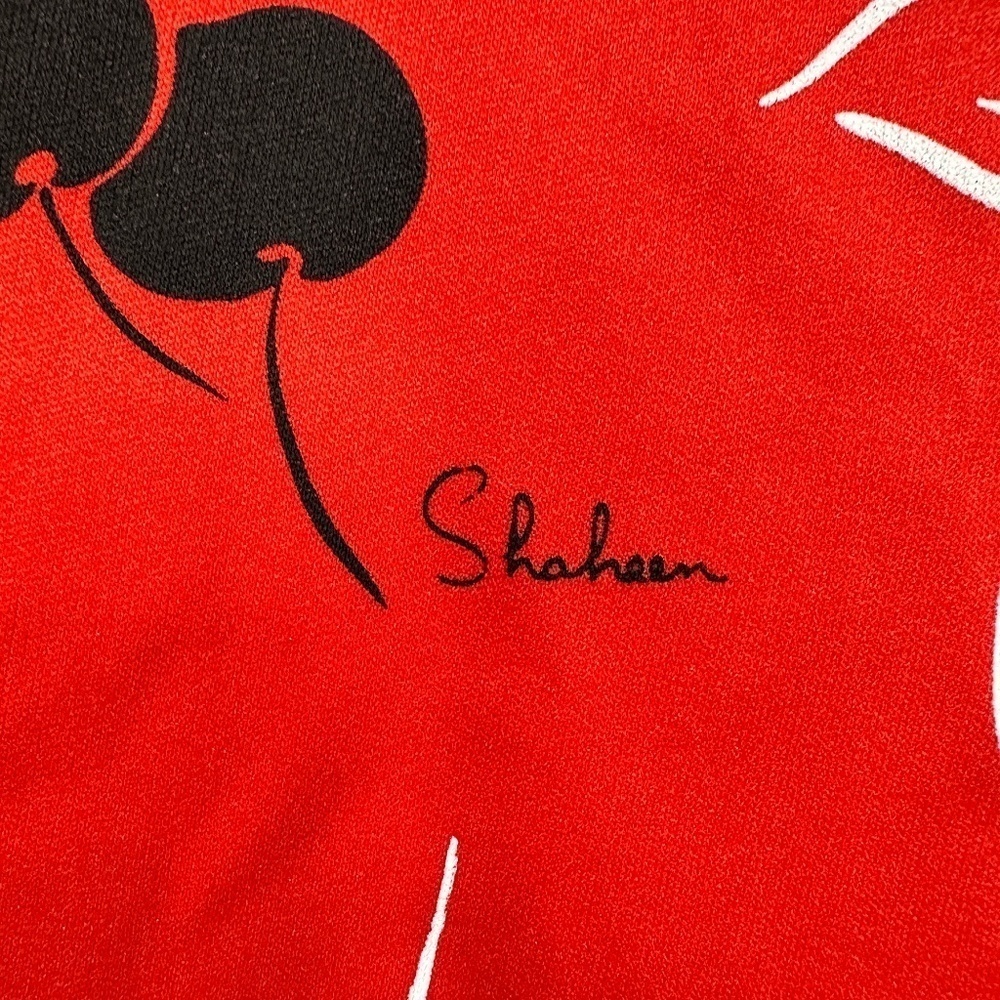 Vintage Miss SHAHEEN Red Black Cherry Print Maxi Skirt Vintage Size 12 - Picture 3 of 11
